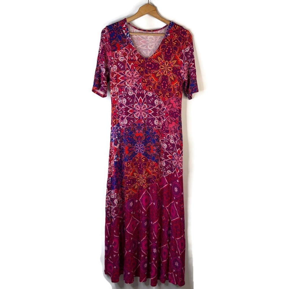 Soft Surroundings Maxi Dress Women Small Pink Mandala Geometric V-Neck Boho